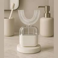 Beyaz U Tipi Otomatik Elektrikli Diş Fırçası 360° Silikon Başlık Şarjlı Yetişkin Model